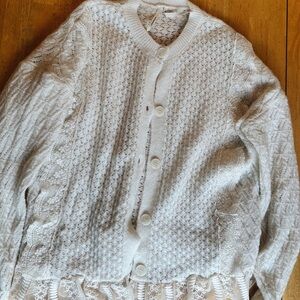 anthropologie pointelle ruffled cardigan sweater